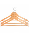 Tradineur - Pack de 3 perchas de madera con barra y gancho metálico rotatorio 360º, perchas para abrigos, chaquetas, trajes, pan