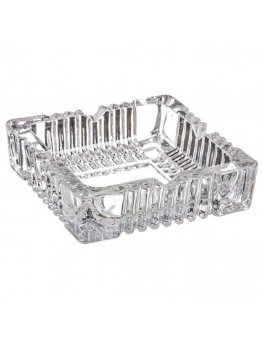 Tradineur - Cenicero cuadrado de cristal con 4 muescas para cigarros, interior y exterior, resistente, hostelería, hogar, 10,6 x