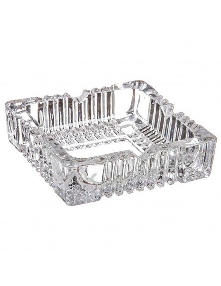 Tradineur - Cenicero cuadrado de cristal con 4 muescas para cigarros, interior y exterior, resistente, hostelería, hogar, 10,6 x