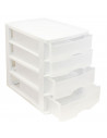 Tradineur - Cajonera de sobremesa 4 cajones de color blanco de 35,3 x 26,5 x 35,3 cm, Cajonera plástico 4 cajones para mesa mult