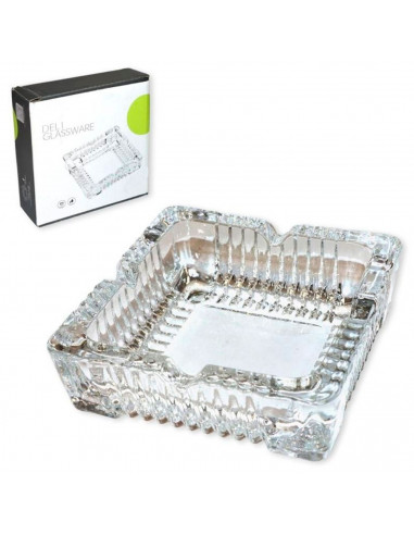 Tradineur - Cenicero cuadrado de cristal con 4 muescas para cigarros, interior y exterior, resistente, hostelería, hogar, 10,6 x