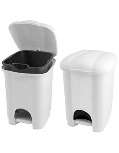Tradineur - Cubo de basura de plástico con pedal y recipiente interior, contenedor de residuos, papelera de cocina, reciclaje (B