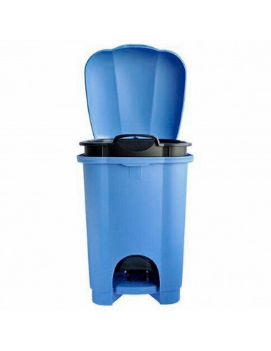 Tradineur - Cubo de basura con pedal y recipiente interior, plástico, contenedor de residuos, papelera de cocina, reciclaje (Azu