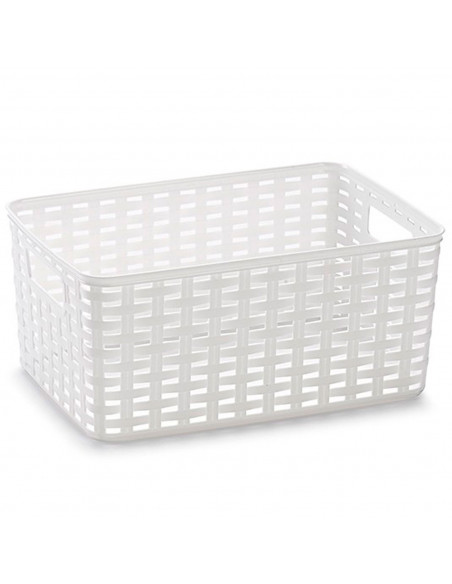 Tradineur - Cesta organizadora "Rattan" de plástico, caja con asas, almacenamiento de ropa, productos de limpieza, frutas, verdu