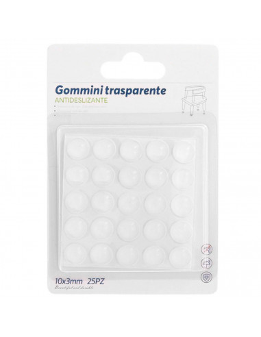 Tradineur - Pack de 25 gomas antideslizantes transparentes, gotas, lágrimas de plástico adhesivas, almohadilla autoadhesiva, pro
