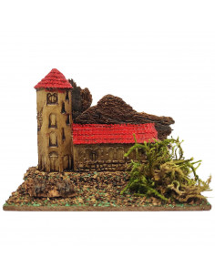 Tradineur - Casita, edificio para Belén, corcho y resina, adorno para nacimiento, pesebre, artesano, decoración tradicional de N