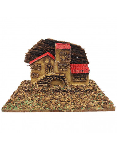 Tradineur - Casita, edificio para Belén, corcho y resina, adorno para nacimiento, pesebre, artesano, decoración tradicional de N