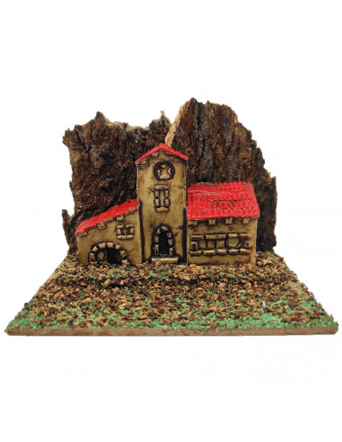 Tradineur - Casita, edificio para Belén, corcho y resina, adorno para nacimiento, pesebre, artesano, decoración tradicional de N