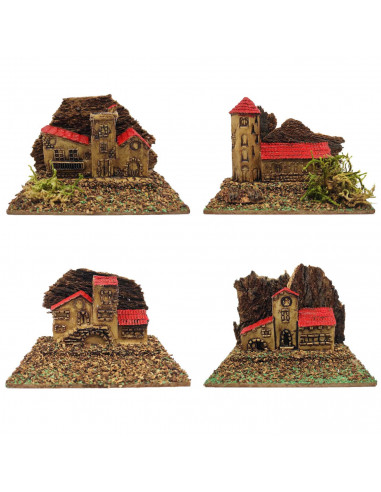 Tradineur - Casita, edificio para Belén, corcho y resina, adorno para nacimiento, pesebre, artesano, decoración tradicional de N