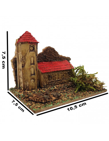 Tradineur - Casita, edificio para Belén, corcho y resina, adorno para nacimiento, pesebre, artesano, decoración tradicional de N