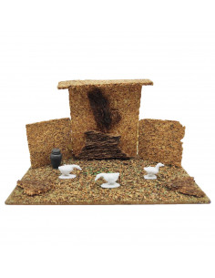 Tradineur - Corral de corcho con animales de resina para Belén, adorno, granja para nacimiento, pesebre, Navidad, decoración tra