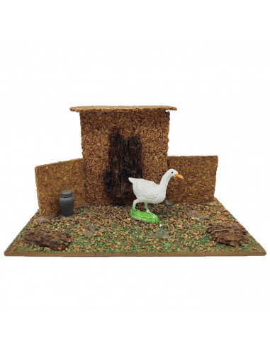 Tradineur - Corral de corcho con animales de resina para Belén, adorno, granja para nacimiento, pesebre, Navidad, decoración tra