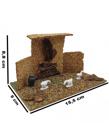 Tradineur - Corral de corcho con animales de resina para Belén, adorno, granja para nacimiento, pesebre, Navidad, decoración tra