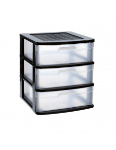 Tradineur - Cajonera Sena 3 cajones sin ruedas en negro, 49,5 x 39 x 40 cm