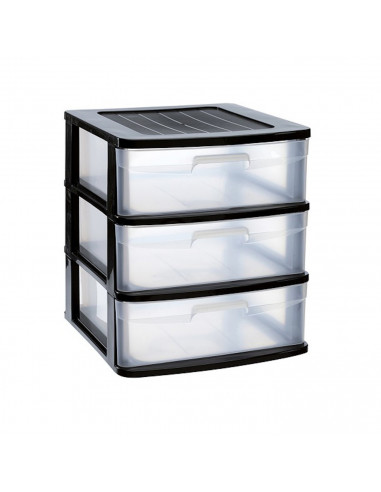 Tradineur - Cajonera Sena 3 cajones sin ruedas en negro, 49,5 x 39 x 40 cm