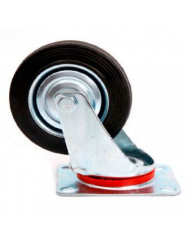 Tradineur - Rueda giratoria para muebles, goma y hierro, incluye placa de montaje, rueda de transporte para cargas pesadas, indu