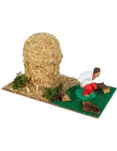 Tradineur - Pajar con caganer para Belén, resina y corcho, cagón decorativo para nacimiento, pesebre, Navidad, adorno divertido