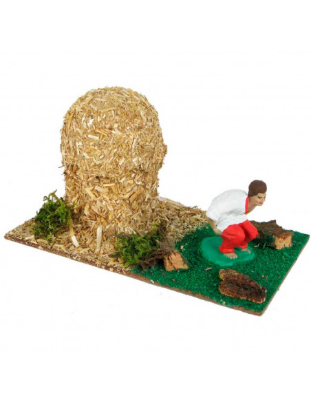 Tradineur - Pajar con caganer para Belén, resina y corcho, cagón decorativo para nacimiento, pesebre, Navidad, adorno divertido Tradineur - Pajar con caganer para Belén, resina y corcho, cagón decorativo para nacimiento, pesebre, Navidad, adorno divertido
