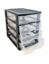 Tradineur - Cajonera de sobremesa 4 cajones de color negro de 35 x 27 x 35 cm, Cajonera plástico 4 cajones para mesa multiusos p