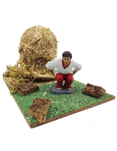 Tradineur - Pajar con caganer para Belén, resina y corcho, cagón decorativo para nacimiento, pesebre, Navidad, adorno divertido