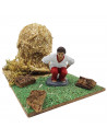 Tradineur - Pajar con caganer para Belén, resina y corcho, cagón decorativo para nacimiento, pesebre, Navidad, adorno divertido