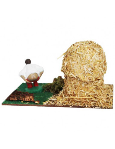 Tradineur - Pajar con caganer para Belén, resina y corcho, cagón decorativo para nacimiento, pesebre, Navidad, adorno divertido