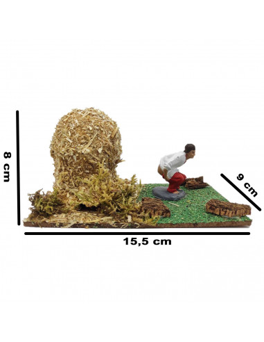 Tradineur - Pajar con caganer para Belén, resina y corcho, cagón decorativo para nacimiento, pesebre, Navidad, adorno divertido
