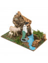 Tradineur - Meón con río y corderos para Belén, resina y corcho, pixaner decorativo para nacimiento, pesebre, Navidad, adorno di
