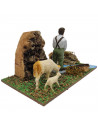 Tradineur - Meón con río y corderos para Belén, resina y corcho, pixaner decorativo para nacimiento, pesebre, Navidad, adorno di