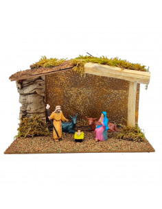 Tradineur - Cueva con figuras del nacimiento de belén - Fabricado en madera y resina - Incluye niño Jesús, virgen María, José, b