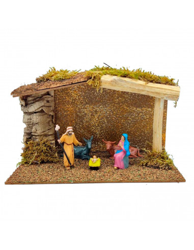 Tradineur - Cueva con figuras del nacimiento de belén - Fabricado en madera y resina - Incluye niño Jesús, virgen María, José, b