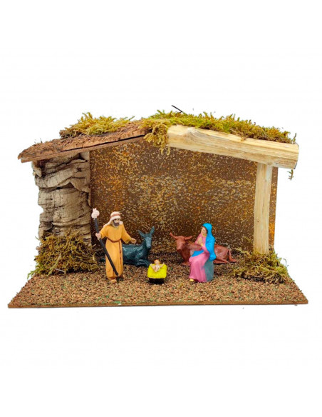 Tradineur - Cueva con figuras del nacimiento de belén - Fabricado en madera y resina - Incluye niño Jesús, virgen María, José, b Tradineur - Cueva con figuras del nacimiento de belén - Fabricado en madera y resina - Incluye niño Jesús, virgen María, José, b