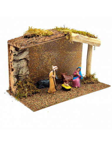 Tradineur - Cueva con figuras del nacimiento de belén - Fabricado en madera y resina - Incluye niño Jesús, virgen María, José, b