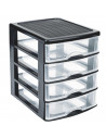 Tradineur - Cajonera de sobremesa 4 cajones de color negro de 35 x 27 x 35 cm, Cajonera plástico 4 cajones para mesa multiusos p