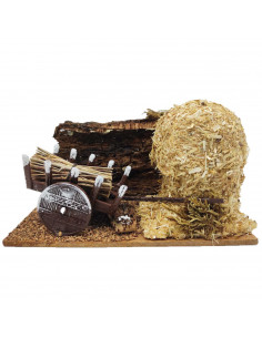 Tradineur - Pajar con carro para Belén, resina y corcho, figura decorativa para nacimiento, pesebre, Navidad, adorno tradicional