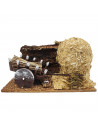 Tradineur - Pajar con carro para Belén, resina y corcho, figura decorativa para nacimiento, pesebre, Navidad, adorno tradicional