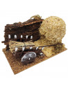 Tradineur - Pajar con carro para Belén, resina y corcho, figura decorativa para nacimiento, pesebre, Navidad, adorno tradicional