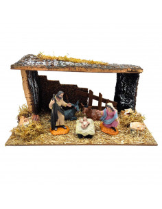 Tradineur - Nacimiento de belén - Fabricado en madera y resina - Incluye niño Jesús, virgen María, José, buey y mula - Decoració