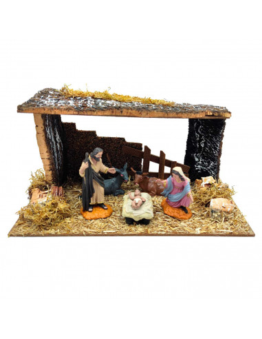 Tradineur - Nacimiento de belén - Fabricado en madera y resina - Incluye niño Jesús, virgen María, José, buey y mula - Decoració