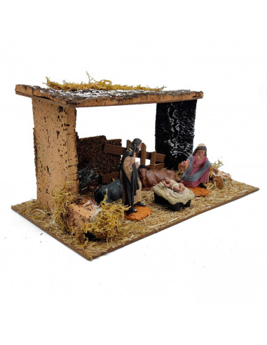 Tradineur - Nacimiento de belén - Fabricado en madera y resina - Incluye niño Jesús, virgen María, José, buey y mula - Decoració