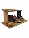Tradineur - Nacimiento de belén - Fabricado en madera y resina - Incluye niño Jesús, virgen María, José, buey y mula - Decoració