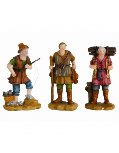 Tradineur - Set de 3 pastores para Belén, durexina, figuras decorativas de aldeanos y pescador para nacimiento, adorno artesano,