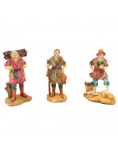 Tradineur - Set de 3 pastores para Belén, durexina, figuras decorativas de aldeanos y pescador para nacimiento, adorno artesano,