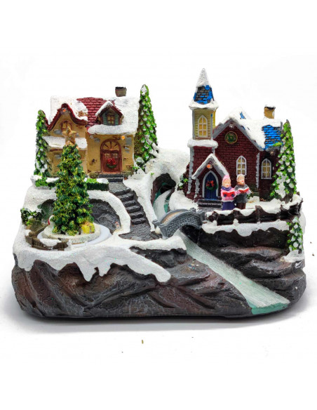 Tradineur - Casa nevada con río navideña decorativa con luces LED - Fabricado en resina - casita de navidad nevada con figuras a Tradineur - Casa nevada con río navideña decorativa con luces LED - Fabricado en resina - casita de navidad nevada con figuras a