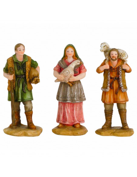 Tradineur - Set de 3 pastores para Belén de durexina, figuras decorativas de aldeanos con animales para nacimiento, adorno artes