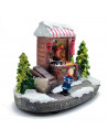 Tradineur - Paisaje navideño decorativo con luces LED - Fabricado en resina - casita de navidad nevada con figuras a pilas - 10