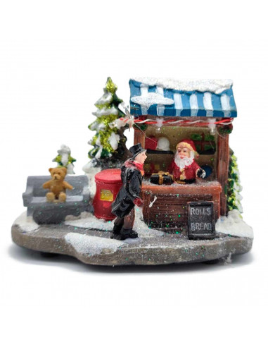 Tradineur - Paisaje navideño decorativo con luces LED - Fabricado en resina - casita de navidad nevada con figuras a pilas - 10