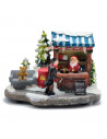 Tradineur - Paisaje navideño decorativo con luces LED - Fabricado en resina - casita de navidad nevada con figuras a pilas - 10