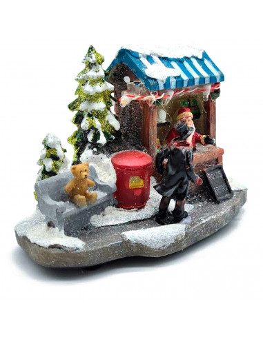 Tradineur - Paisaje navideño decorativo con luces LED - Fabricado en resina - casita de navidad nevada con figuras a pilas - 10