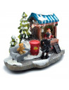 Tradineur - Paisaje navideño decorativo con luces LED - Fabricado en resina - casita de navidad nevada con figuras a pilas - 10